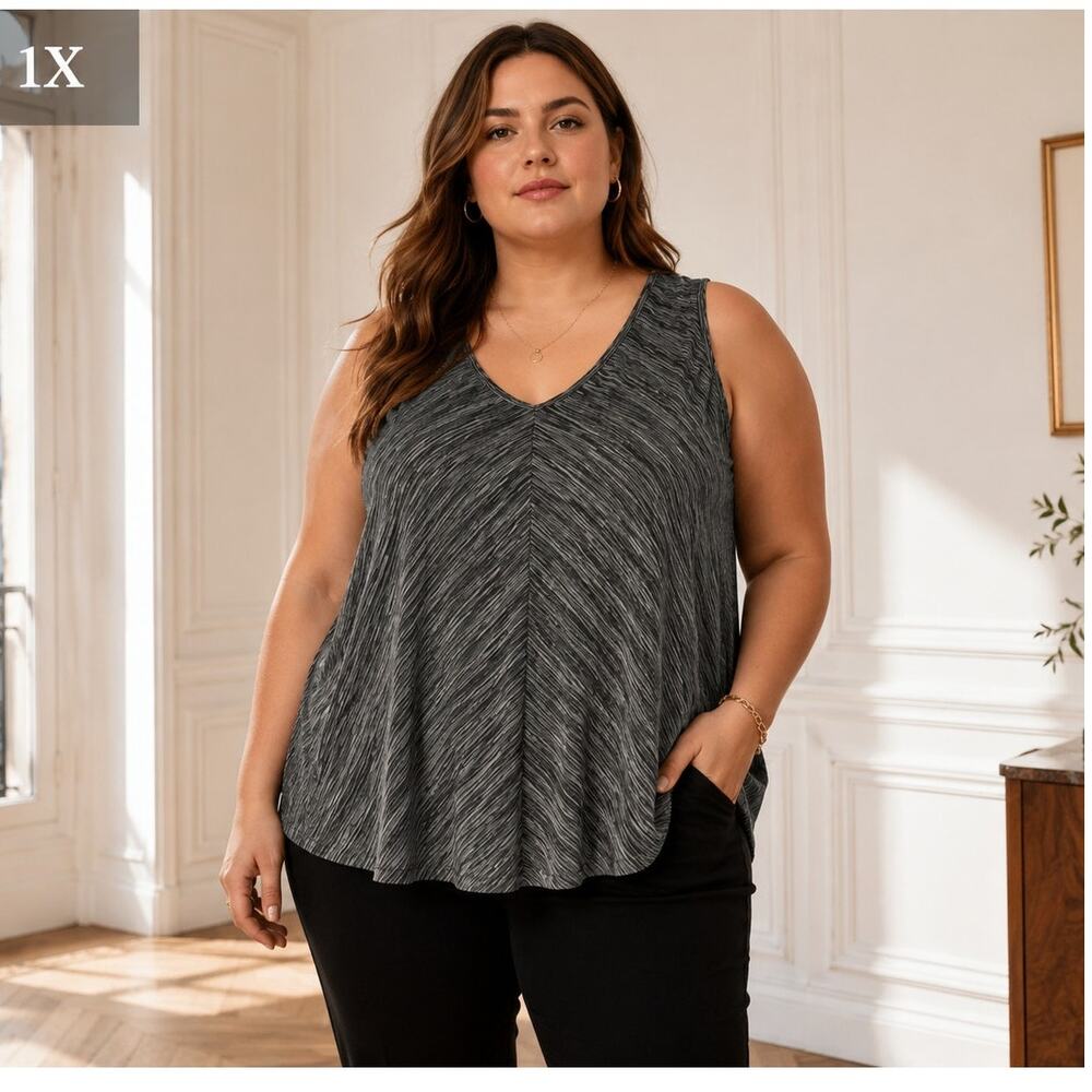 NWT Plus Size 1X Gray Space Dye Swing Tank Lagenlook Casual Chic Boho Capsule